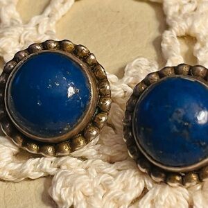 VTG B. Francis Sterling Silver Lapis Lazuli Clip Earrings 0.75”